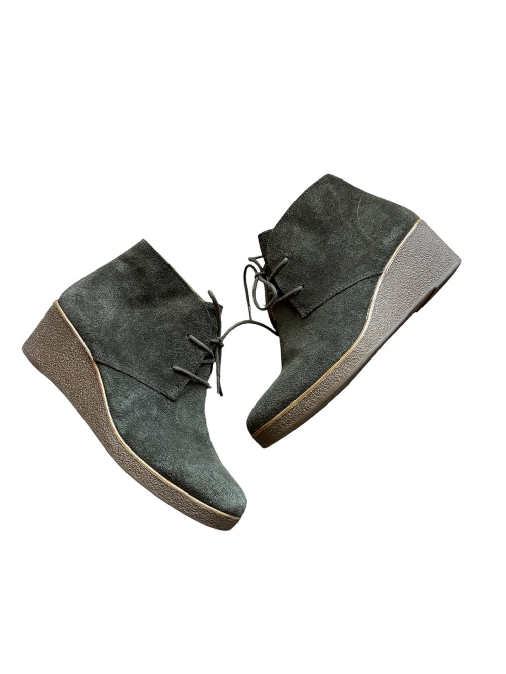 Lucky Brand Women's Junes Bootie army green suede wedge lace up collegiate 7